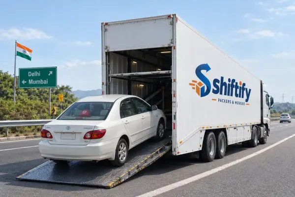 Car on the loading ramp of a Shiftify vehicle transporter
