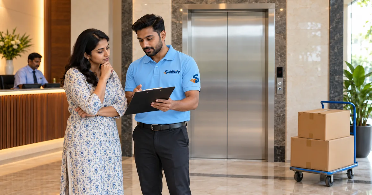Shiftify mover and resident planning apartment moving access beside a closed lift